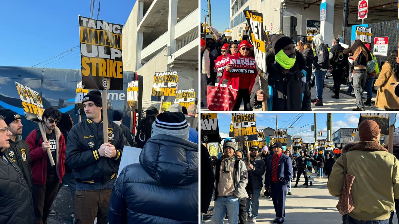 Empleados de bodega de Amazon en Queens realizan huelga; exigen mejores salarios