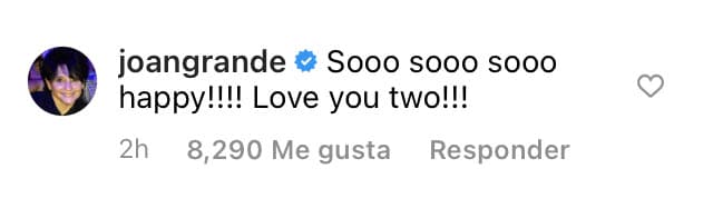 Ya desde Instagram, Joan Grande había dado su visto bueno al compromiso de su hija al dejarle estas palabras. 
<br>