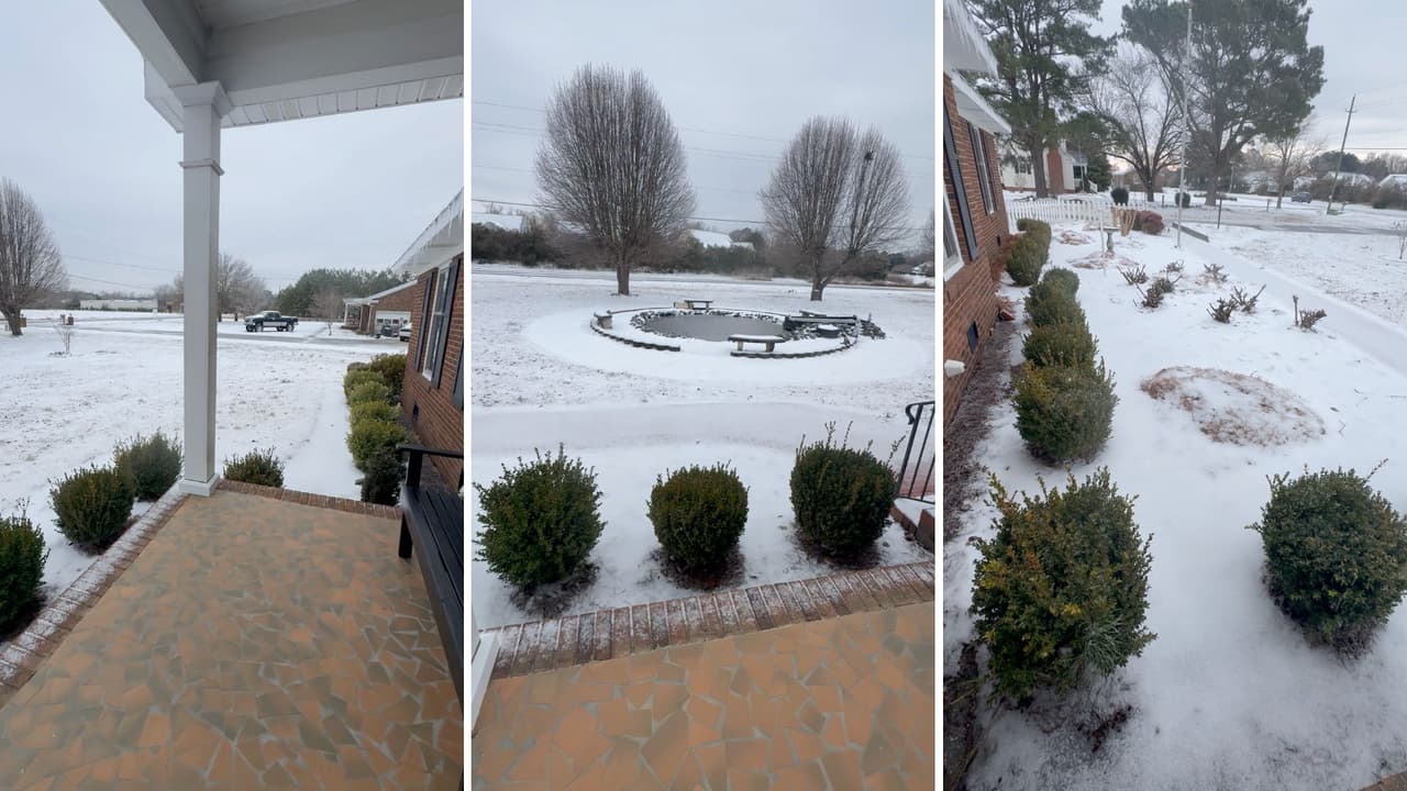 Una tormenta invernal 
<b>dejó varias pulgadas de nieve en la mayoría de los condados en Carolina del Norte</b> desde este miércoles 19 de febrero. 
<b>La nieve continúo cayendo en el estado incluso la mañana de este jueves 20 de febrero. </b>
<br>
<br>Estas fotos fueron compartidas por Mario Reyes, desde Winterville. Las tomas son del 20 de febrero. 
<br>