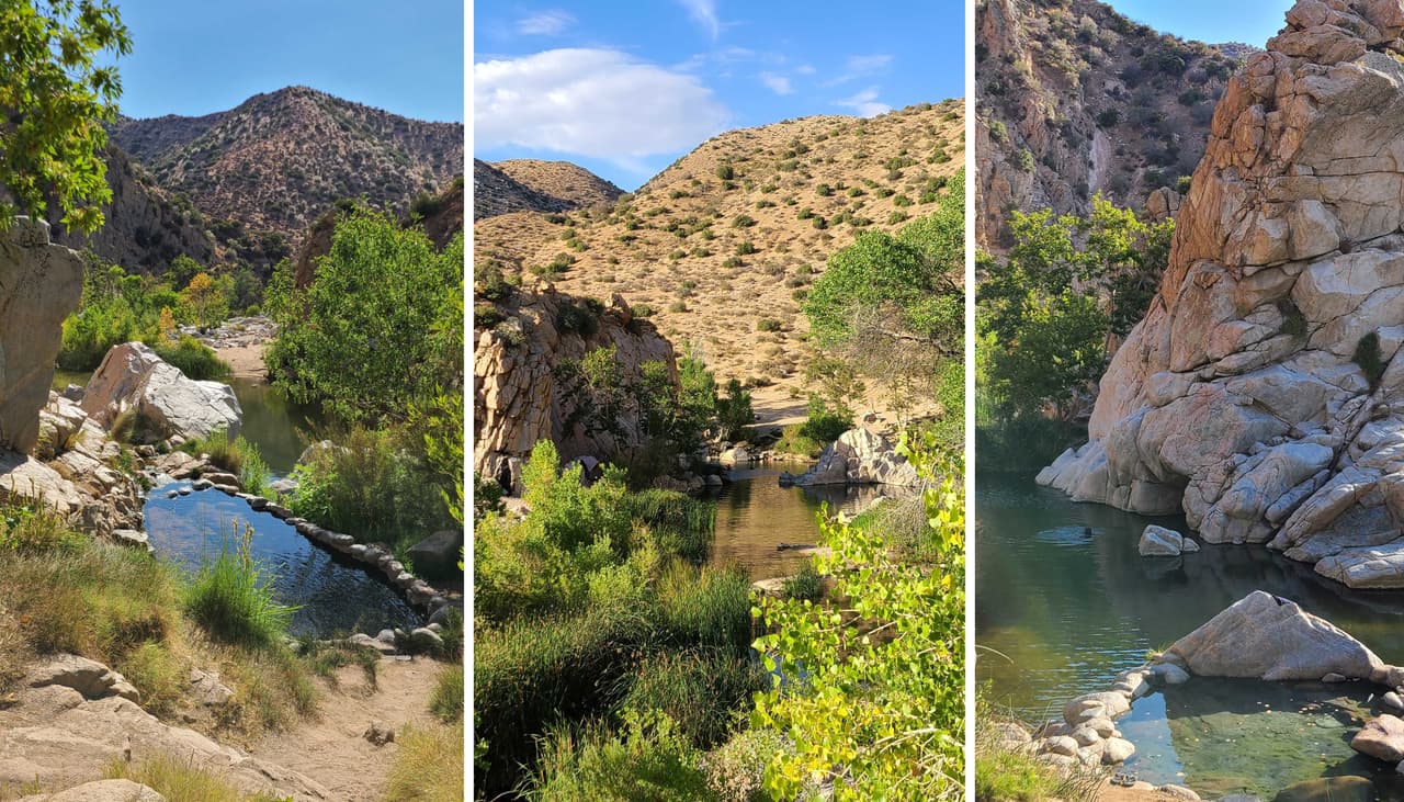 10. 
<b><a href="https://www.univision.com/local/los-angeles-kmex/deep-creek-hot-springs-oasis-agua-termal-desierto-california-san-bernardino-fotos" target="_blank">Deep Creek Hot Springs</a>: </b> 
<br>Este oasis de agua termal se encuentra al norte del desierto de Mojave en el condado de San Bernardino. Solo puedes llegar hasta allí caminando, por un sendero sin sombra. Pero al llegar al lugar, un lago de agua cristalina con árboles y rocas majestuosas harán que valga la pena el esfuerzo. Recuerda llevar mucha agua para el camino.
<br>Dirección: Pacific Crest Trail, Apple Valley, CA 92308