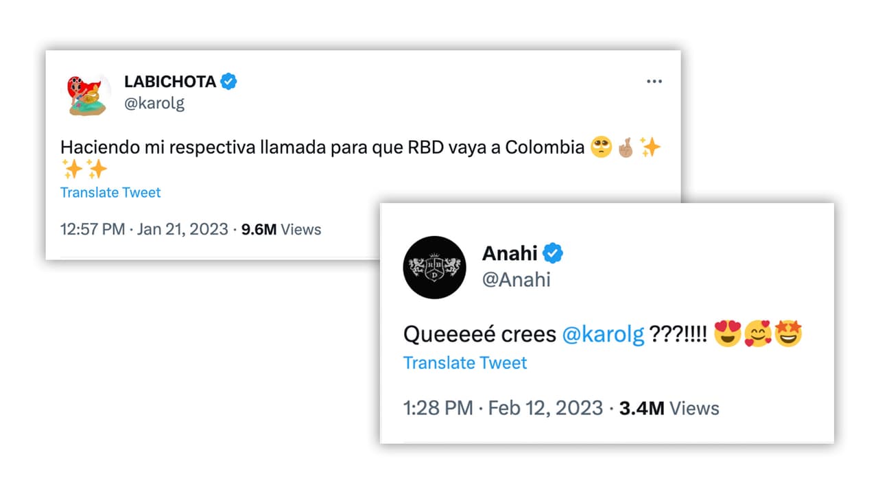 Este fue el tuit con el que Anahí le responde a Karol G tras el anuncio de la gira de RBD.