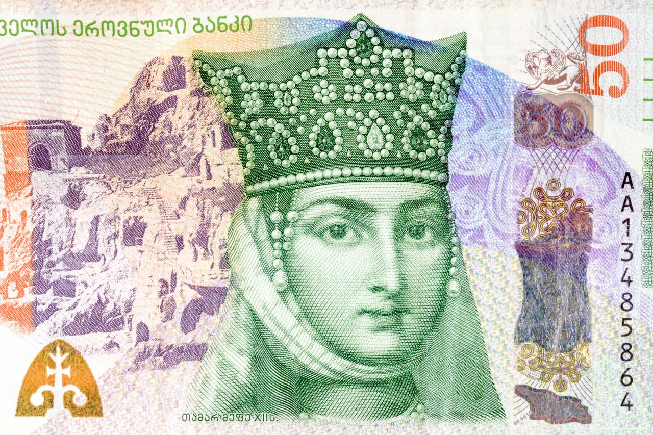 <h3 class="cms-H3-H3">Reina Tamar (? - 1213)</h3>
<br>
<br>🪙 
<b>Conocida como: </b>reina de Georgia.
<br>
<br>🪙 
<b>País: </b>Georgia.
<br>
<br>🪙 
<b>Denominación: </b>50 lari.
<br>