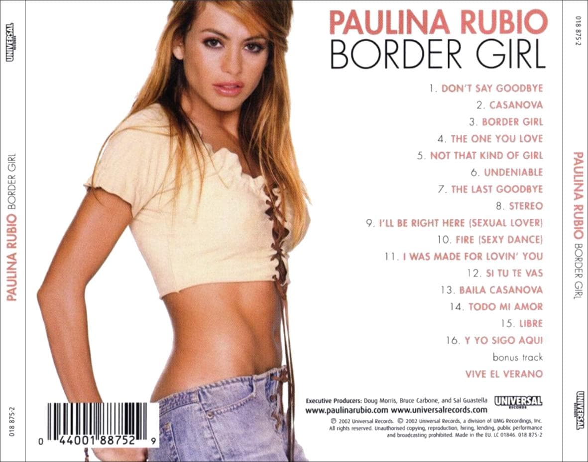 Mira la contraportada del disco 
<i><b>Border Girl</b></i> de Paulina Rubio, que fue lanzado el 17 de junio de 2002. Foto: Universal Music Group.