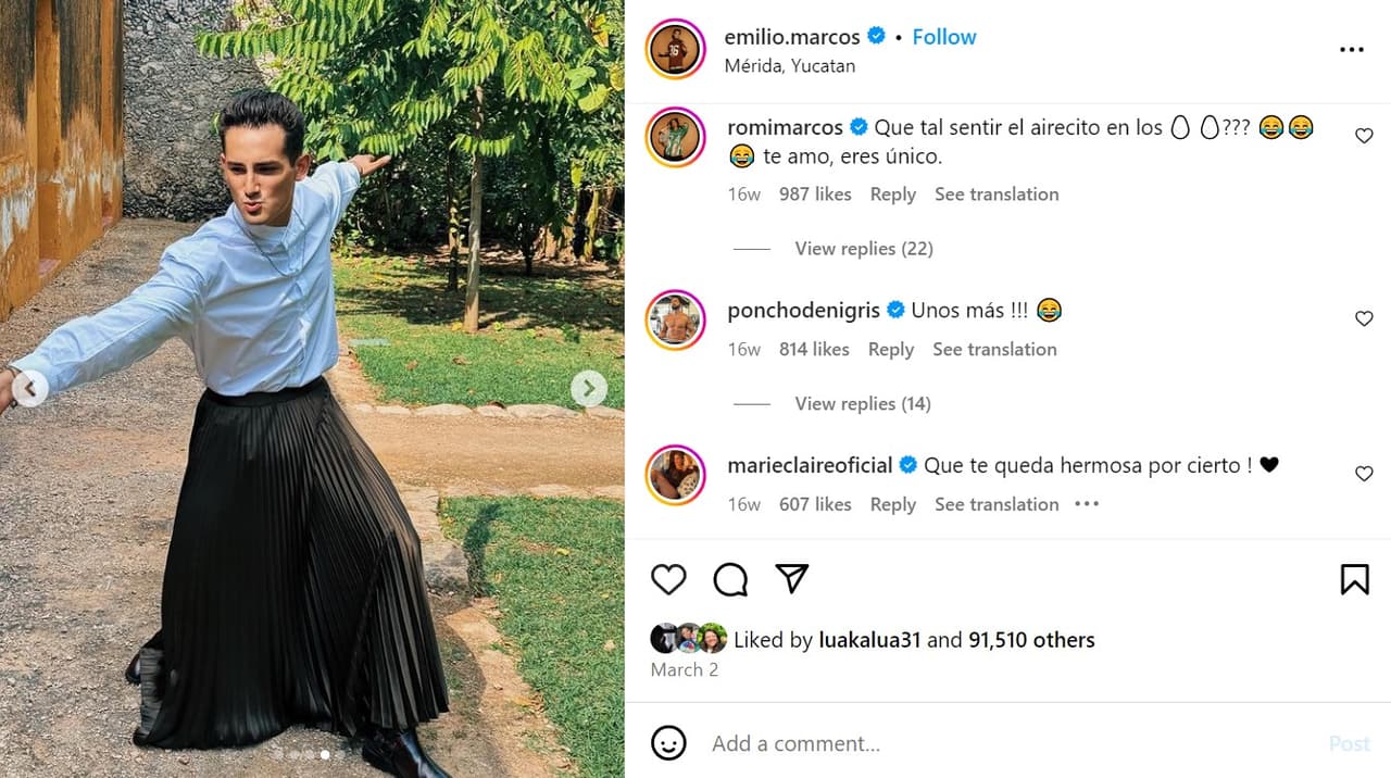 Su hermana Romina lo apoyó por su audaz forma de vestir.