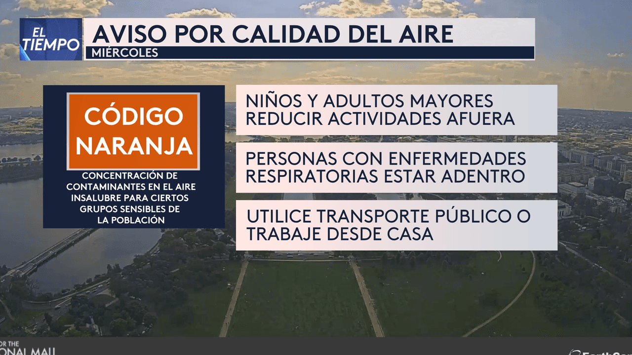 Alerta de Código Naranja vigente este miércoles para Washington DC por mala calidad del aire
