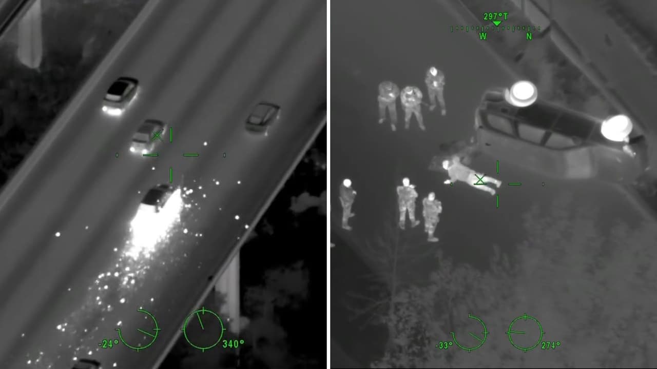 Un conductor temerario es perseguido durante 45 minutos por tres condados y a través del Puente de la Bahía. Las unidades terrestres lanzan tiras con clavos para frenarlo, ponchando los neumáticos y logran detener al conductor y los ocupantes del vehículo.
