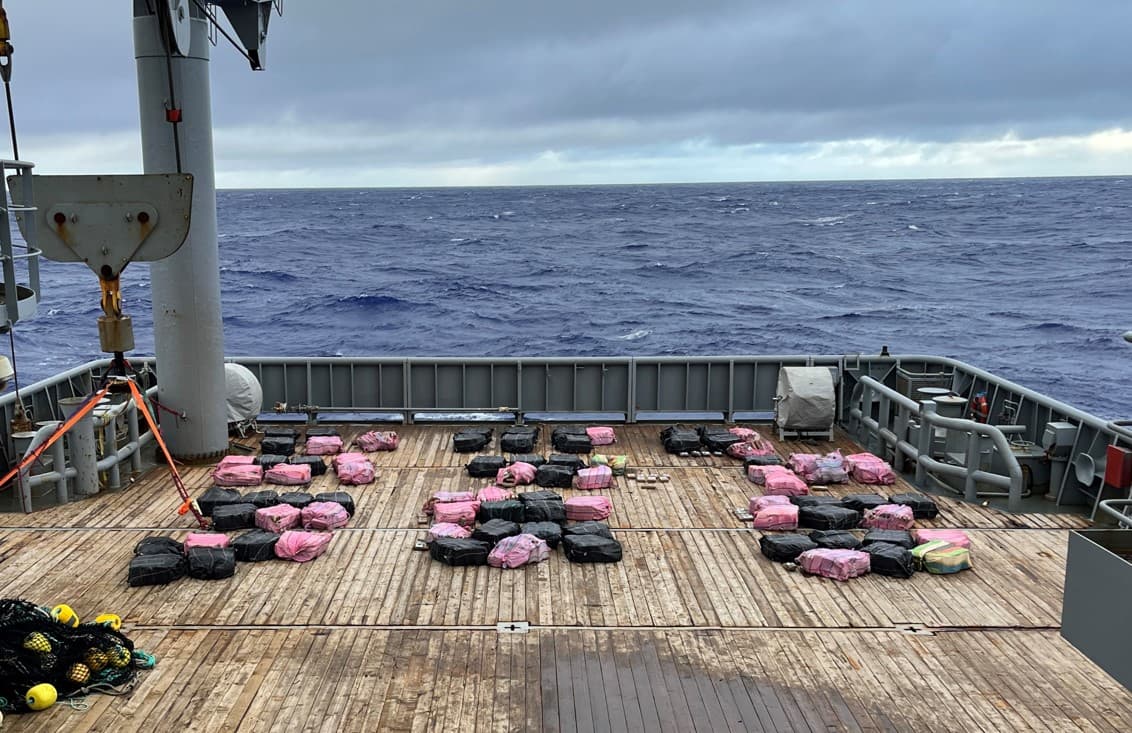 El alijo de 3.2 toneladas incautadas en el mar por parte de las autoridades de Nueva Zelanda.