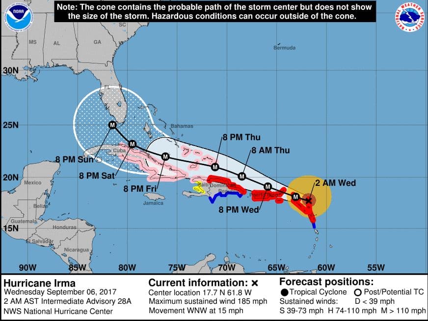 The U.S. National Hurricane Center's track of Irma as it made it's way through the Caribbean to Florida