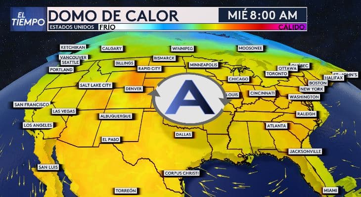 <h3 class="cms-H3-H3">El domo de calor se expande por Estados Unidos </h3>
<br>El fenómeno conocido como 
<i>“domo de calor”</i> intensificará las temperaturas en gran parte del país esta semana, 
<b>elevando el riesgo de calor extremo en varias regiones.</b>