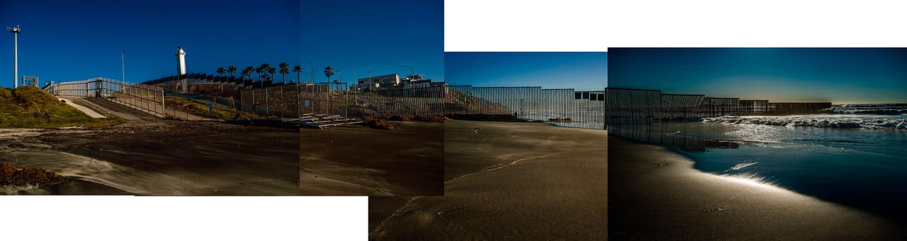 <b>Comienzo (o fin) del muro en el Border Field State Park, en San Diego, California. </b>A comienzos de los años 80 del siglo pasado la frontera entre Estados Unidos y México, en el lugar donde la línea fronteriza llega hasta el océano Pacífico (en el Border Field State Park, en San Diego, California), había un muro sencillo de acero corrugado que llegaba hasta la parte superior de la playa. Había helicópteros girando por encima del muro, pero todavía era posible entrar a México desde Estados Unidos, y viceversa, con gran facilidad. Ahora el muro se extiende hasta el lugar donde rompen las olas, bien entrado en el mar y permanece vigilado las 24 horas del día.