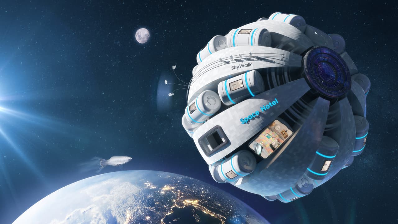 Un hotel espacial, otro de los dibujos que surgieron del informe. Según los pronósticos de los futurólogos británicos, en 2069 serán habituales las vacaciones en el espacio, para las cuales habrá hoteles de lujo que orbitarán la Tierra y otros planetas generando su propia gravedad, En junio de 2019 la NASA anunció que, por primera vez, permitirá que los civiles visiten la Estación Espacial Internacional (ISS, por sus siglas en inglés), a través de viajes especiales que serán comercializados por empresas particulares.