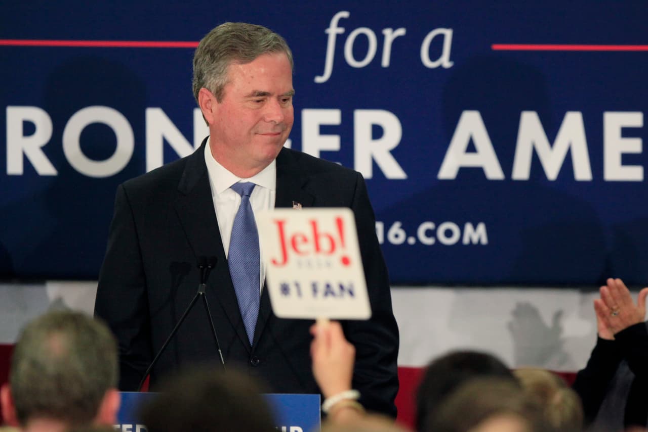 <b>Claudica Bush. </b>El menor de los políticos del clan y exgobernador de Florida, Jeb Bush, 
<a href="http://www.univision.com/noticias/primarias-carolina-del-sur/jeb-bush-abandona-la-carrera-presidencial">renuncia a sus aspiraciones presidenciales. </a>Desde entonces la poderosa familia republicana de Texas está en contra de Donald Trump. 21 de febrero de 2016.
