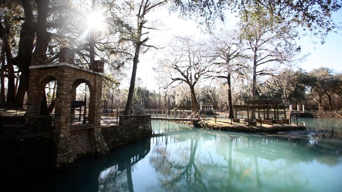 Ubicado en Albany, al sur de Georgia, Radium Springs Gardens es el manantial natural más grande del estado. Bombea miles de galones de agua de una cueva subterránea, lo que le da a las aguas un brillo turquesa. Ha sido conservado como un sitio histórico con senderos de piedra y exuberantes jardines botánicos