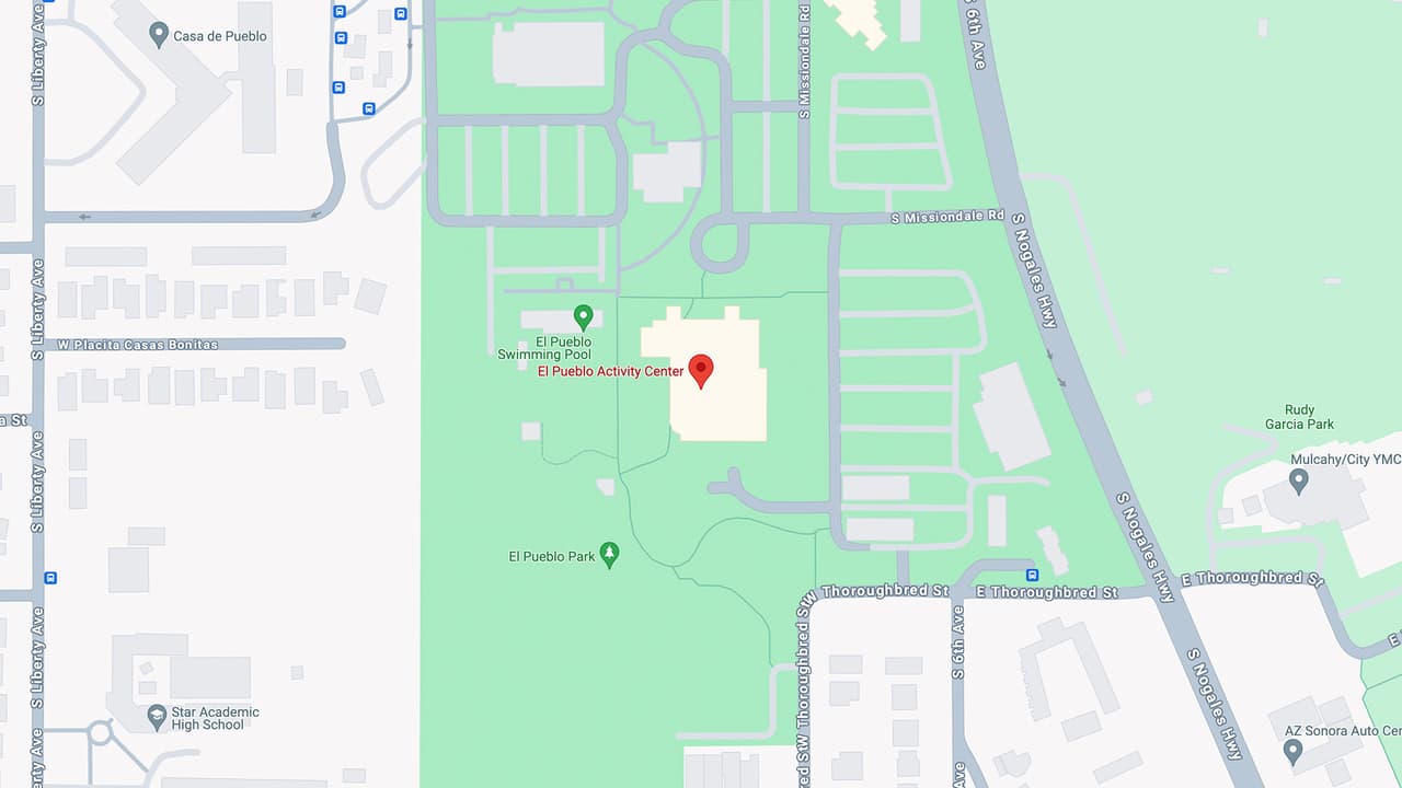 El Pueblo Center, 
<a href="https://www.google.com/maps?ll=32.160616,-110.969552&z=18&t=m&hl=en&gl=US&mapclient=embed&cid=12898764812408299152" target="_blank">101 W Irvington Road Building #9.</a>