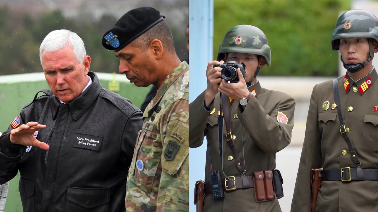 <b>Día 88/Abril 17: <a href="http://www.univision.com/noticias/relaciones-internacionales/pence-advierte-a-corea-del-norte-a-pocos-metros-de-su-frontera-la-paciencia-estrategica-se-acabo">El vicepresidente de Estados Unidos, Mike Pence, realizó una visita no anunciada a la tensa franja que separa a Corea del Norte y Corea del Sur</a></b> y, a pocos metros de sus rivales, advirtió a Pyongyang en contra de probar a Washington y Seúl con sus ambiciones nucleares. Según él, "todas las opciones están sobre la mesa" en lo que respecta al programa militar del régimen del líder norcoreano 
<b><a href="http://www.univision.com/temas/kim-jong-un" target="_blank">Kim Jong-Un</a></b>, al que lanzó una advertencia: 
<b>mejor no poner a prueba la determinación del presidente <a href="http://www.univision.com/personas-donald-trump" target="_blank">Donald Trump</a></b>. Al inicio de su gira de 10 días por Asia, en una demostración de fuerza de Estados Unidos, Pence observó a los soldados norcoreanos desde lejos y miró directamente al otro lado de la frontera, delimitada por alambre de espino, según explica AP. Mientras era informado cerca de la línea de demarcación militar, dos soldados norcoreanos lo observaban en la distancia y uno de ellos tomó fotos del visitante estadounidense.