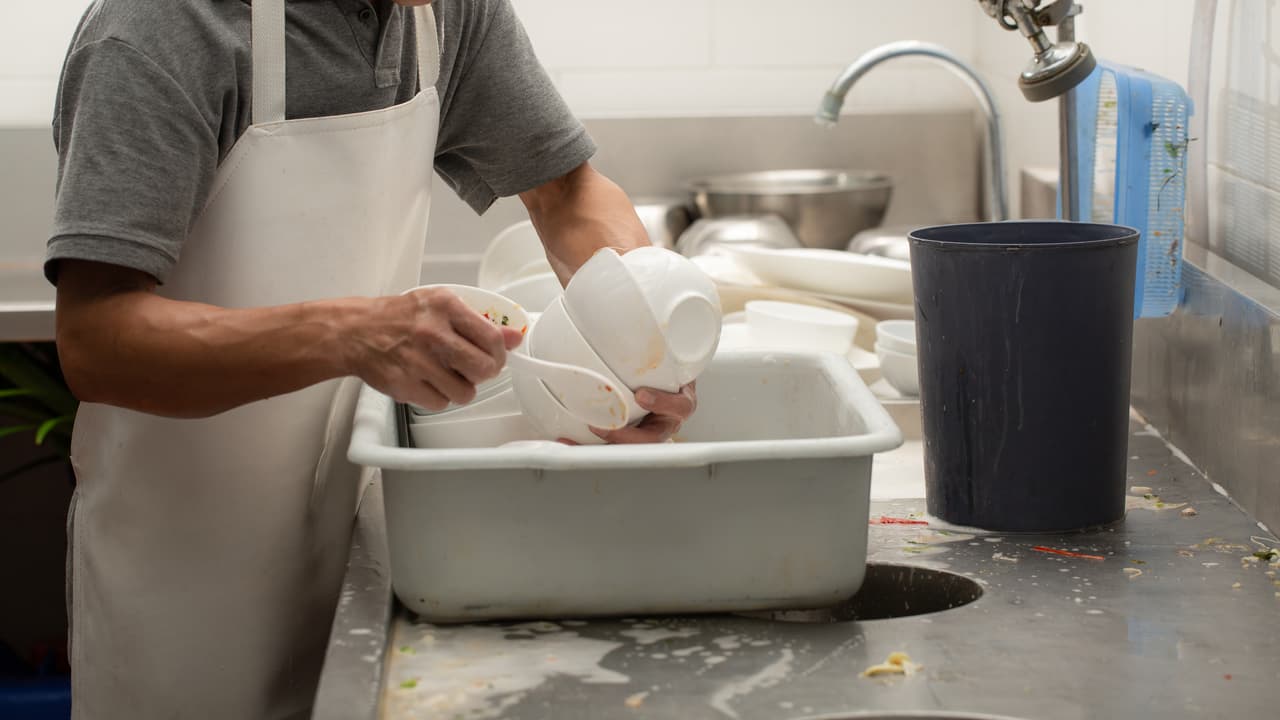 <b>Puesto 8. Lavaplatos.</b>
<br>
<br>Salario anual promedio: 27,456 dólares.
<br>
<br>Número total de trabajadores en 2020: 83,000.
<br>
<br>Proyección del cambio en la cantidad de personas en este empleo de 2019 a 2029: +0.5%.
<br>
<br>Empleados en este oficio con licenciatura universitaria: 5.5%.
<br>
<br>Entre todos los lavaplatos de 25 años o más, solo el 63.9% tiene un diploma de escuela secundaria, y el 5.5% tiene una licenciatura.
<br>