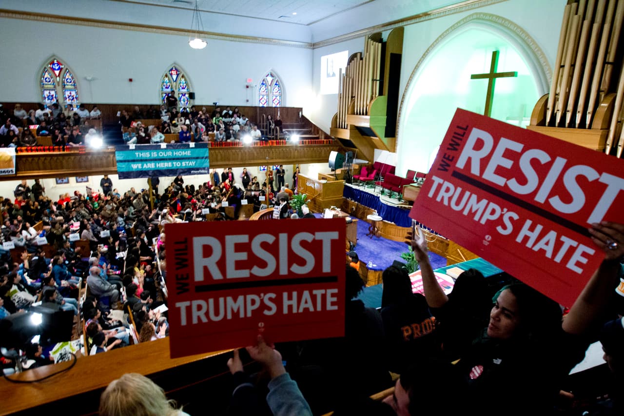 <b>Washington, DC.</b> Los manifestantes se reunieron en la Iglesia Episcopal Metropolitana Metodista Africana de la ciudad.
