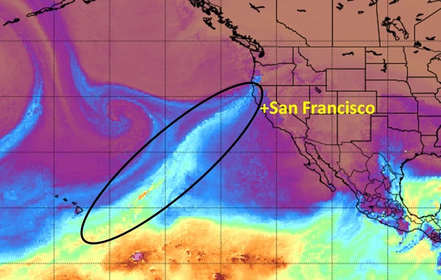 De Hawaii a San Francisco: así se ve desde el espacio el río atmosférico que 'golpea' al Área de la Bahía