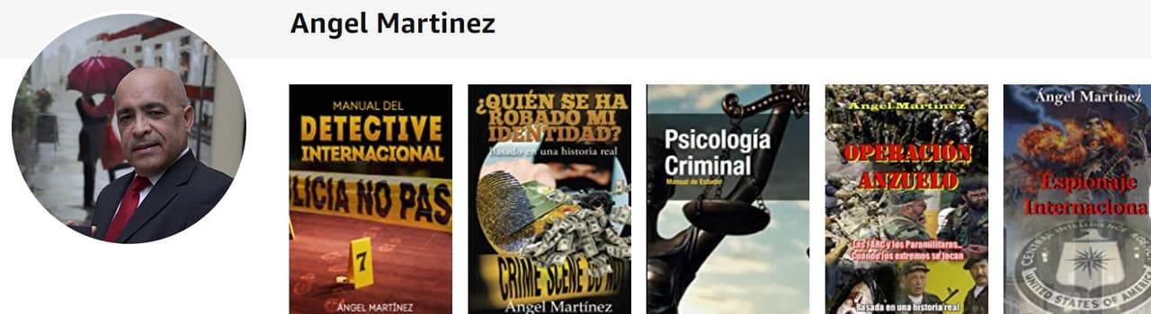 Algunos de los libros publicados por el detective privado Ángel Martínez disponibles en Amazon.
