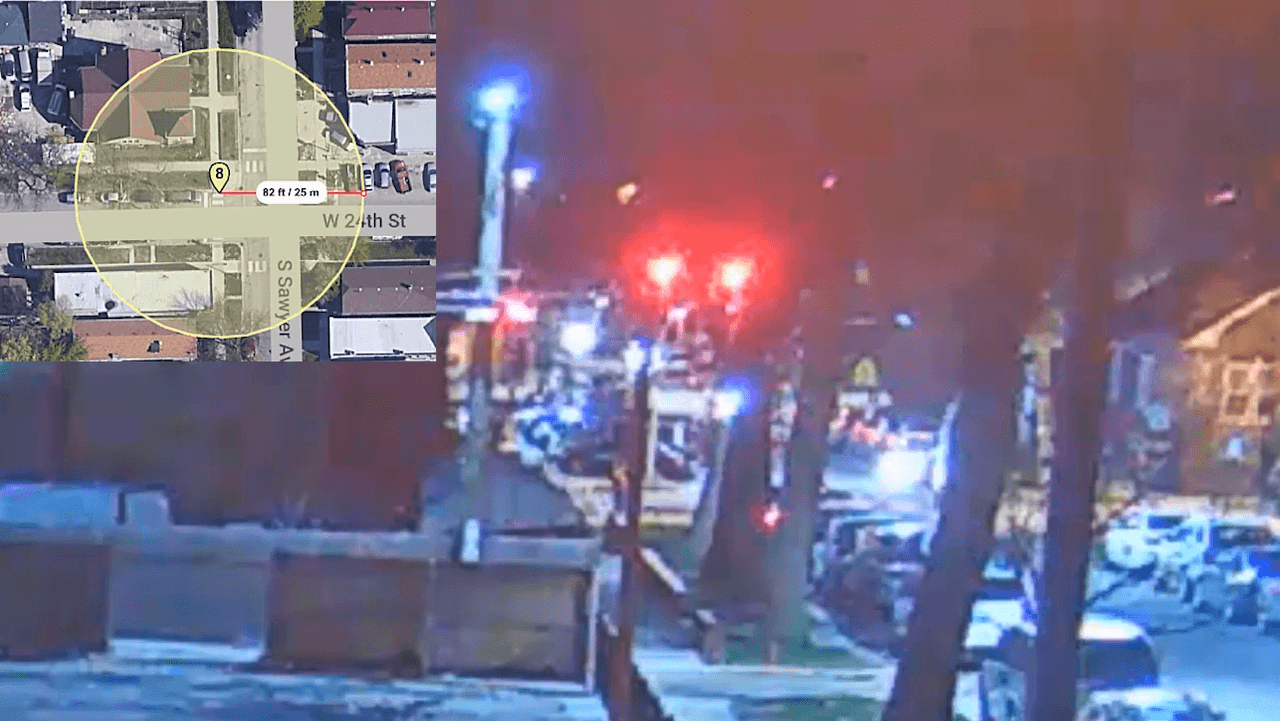 Luego se escuchan 
<a href="https://www.univision.com/local/chicago-wgbo/video-muestra-adam-toledo-baleado-por-policia-chicago">8 disparos</a>, lo detecta el Shotspotter y envían a la policía. Al mismo tiempo, comenzaron a llegar llamados al 9-1-1.
<br>