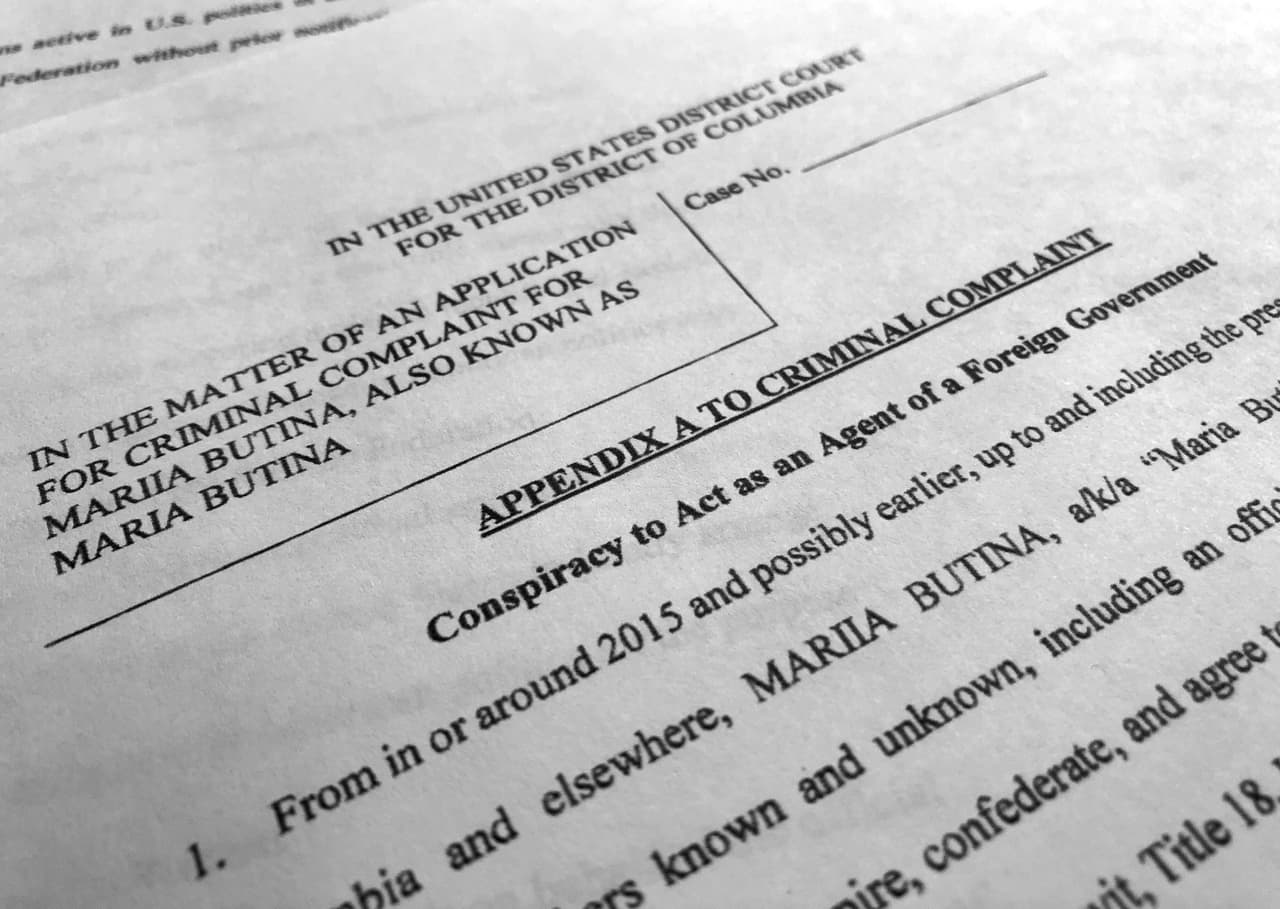 La acusación de la corte contra la rusa Mariia Butina dada a conocer este 16 de julio en Washington.