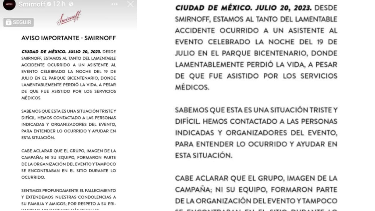 Este es el comunicado que emitió la marca que contrató a RBD para el evento en el que ocurrió la tragedia.