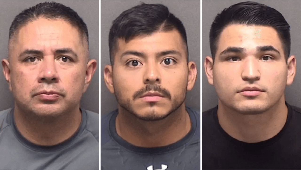 Alfred Flores, Eleazar Alejandro y Nathaniel Villalobos, policías acusados del homicidio de Melissa Pérez.
<br>