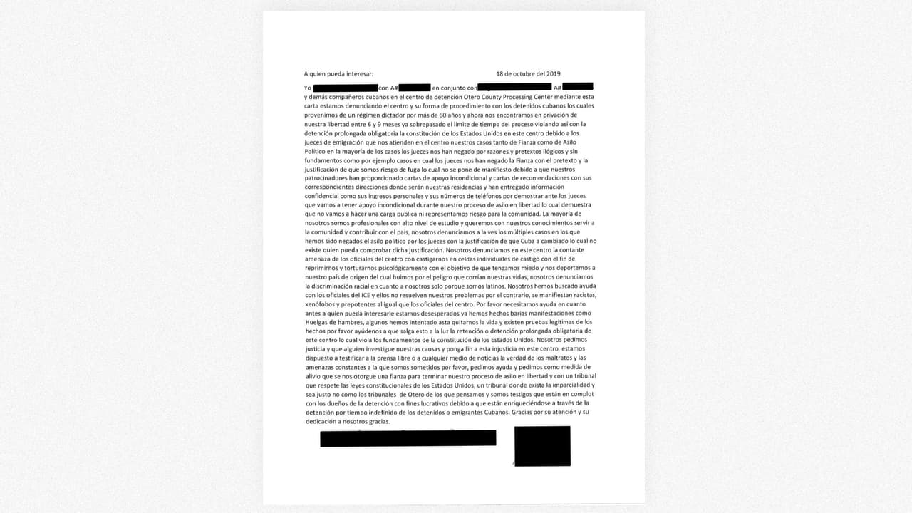 Los cubanos detenidos en Otero escribieron una carta en la que se quejan de "tortura psicológica" y el uso indiscriminado del confinamiento en solitario.