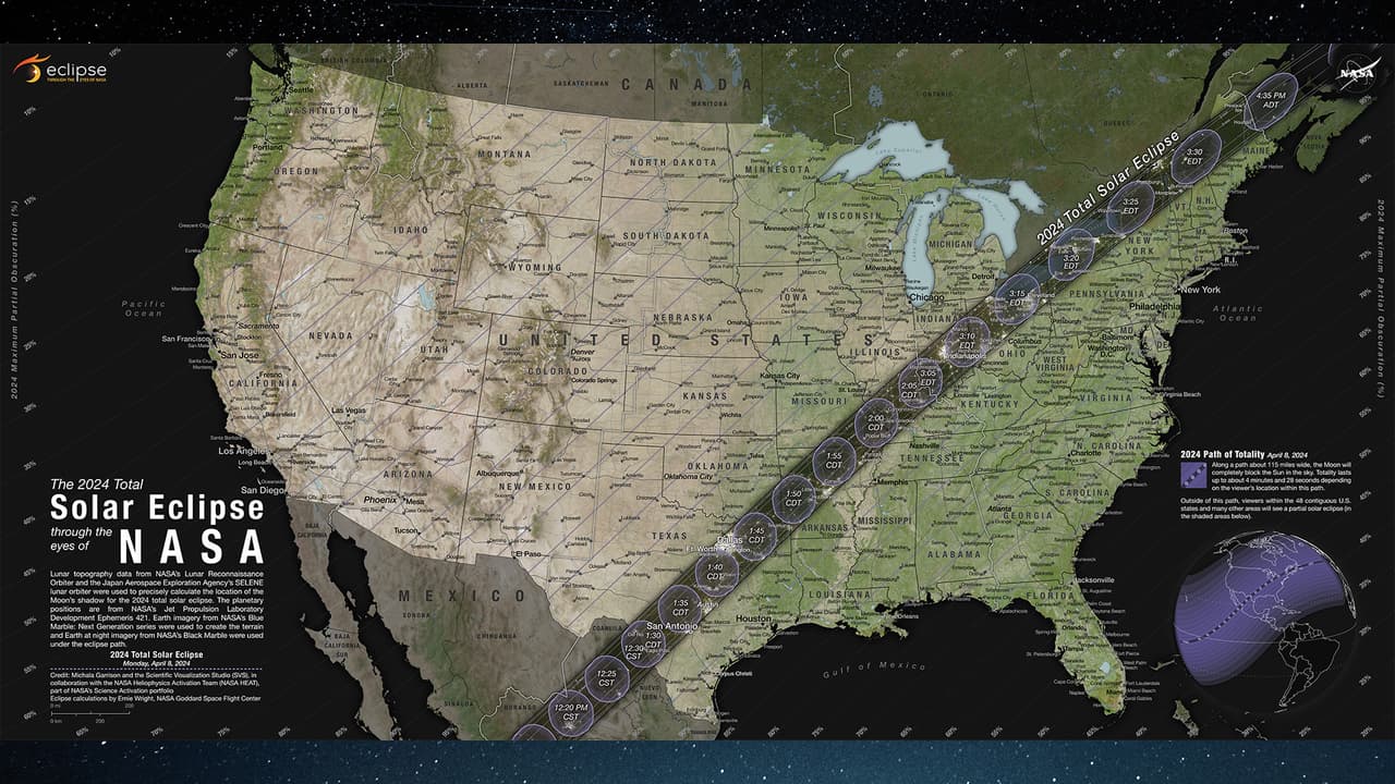 <b>¿El eclipse solar será visible en Arizona?</b>
<br>Debido a su trayectoria, el eclipse solar sólo podrá ser visible de manera parcial desde Arizona, siendo al sur del estado donde mejor podrá apreciarse este fenómeno, de acuerdo con las proyecciones de la NASA.