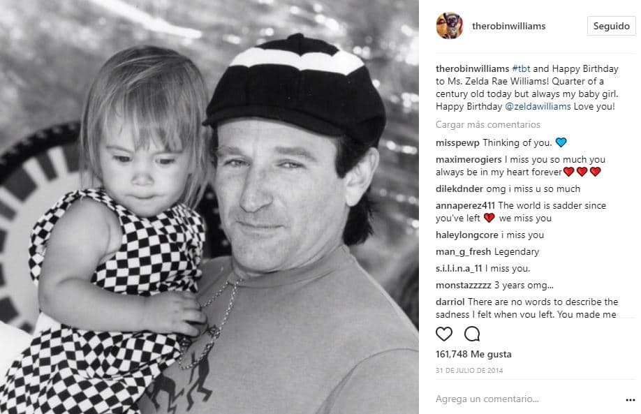 El último mensaje que el actor dejó en sus redes sociales fue dedicado a su hija: "Feliz cumpleaños a la señorita Zelda Rae Williams. Hoy cumple un cuarto de siglo pero para mí siempre será mi bebé. Feliz cumpleaños Zelda, ¡te amo!", publicó el actor al lado de una foto al lado de ella.