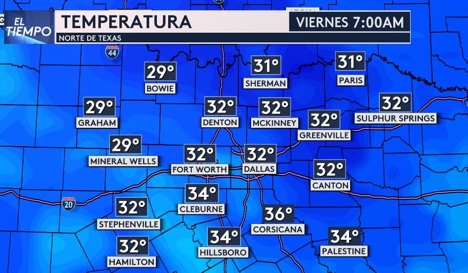 Este viernes por la mañana, después de Acción de Gracias, 
<b>podríamos experimentar la primera helada de la temporada en el norte de Texas</b>. Según nuestra meteoróloga Nelly Carreño, 
<b>dos modelos meteorológicos sugieren que una masa de aire frío podría llevar las temperaturas al punto de congelación en el Metroplex por unos minutos en la mañana</b>. En áreas más al norte que ya han pasado frío en las últimas semanas, los termómetros podrían bajar hasta los 29°F.