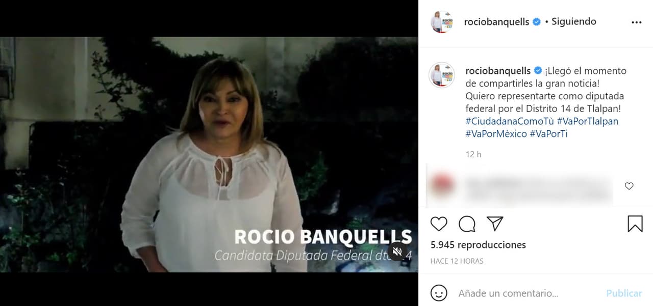 La cantante y actriz 
<b><a href="https://www.instagram.com/p/CNO-ttlB99f/" target="_blank">es candidata a diputada federal</a></b> por el distrito 14 de la alcaldía Tlalpan de la Ciudad de México. Fue registrada por la coalición Va por México, conformada por el Partido Acción Nacional (PAN), el Partido de la Revolución Democrática (PRD) y el Partido Revolucionario Institucional (PRI).