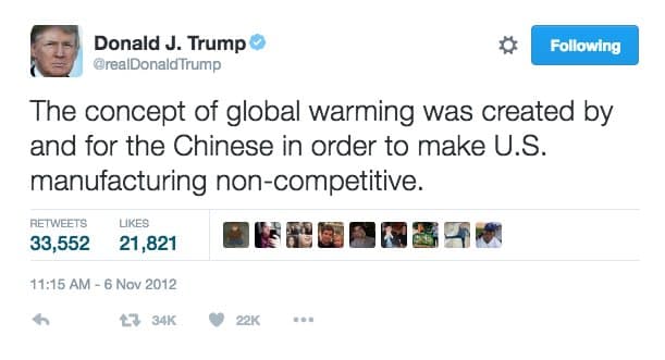Trump sí dijo que el cambio climático era un mito