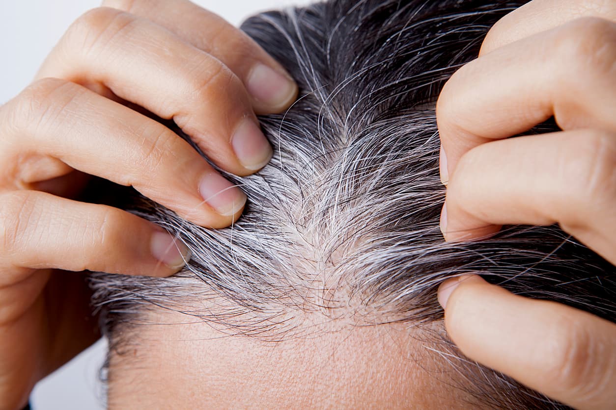 Cabeza de mujer con canas.