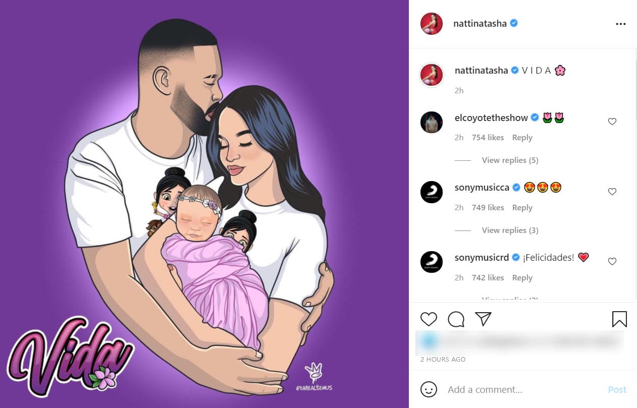 Por su parte, en la cuenta de Natti Natasha la cantante celebró con este gráfico acompañado de la palabra "Vida", el nombre de su hija.
<br>