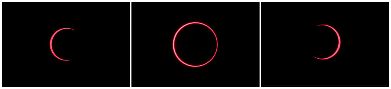 Una combinación de imágenes del eclipse solar captadas desde Siak, en Indonesia.