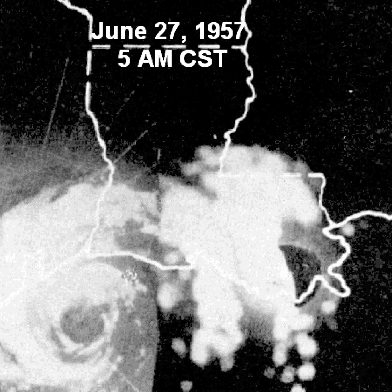 <b>8.- Audrey (1957). Fallecidos: 446 en Lousiana.</b> Se formó en el golfo de México y viajó directamente hacia el norte para tocar tierra entre Texas y Louisana. Continuó hacia el norte del país como una tormenta, provocando tornados en Mississippi y Alabama.
