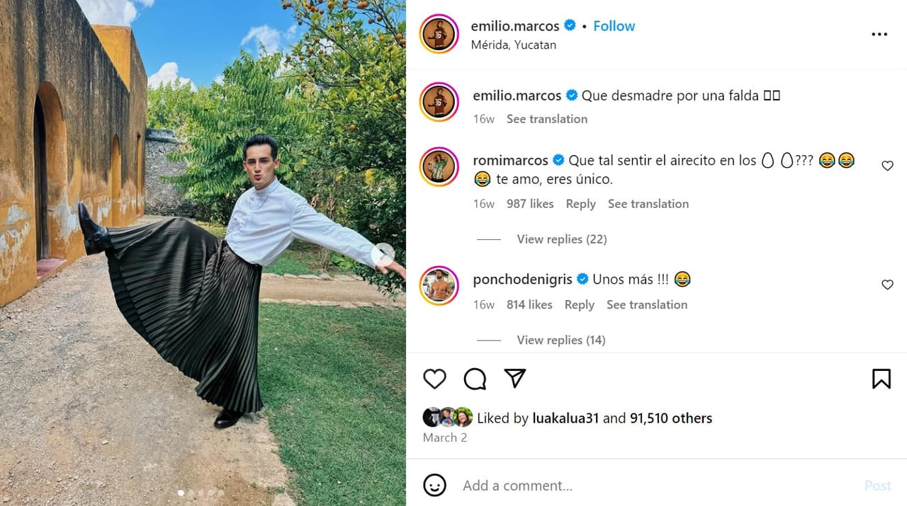 El actor asistió con falda a la boda de su hermano mayor Kiko Marcos.