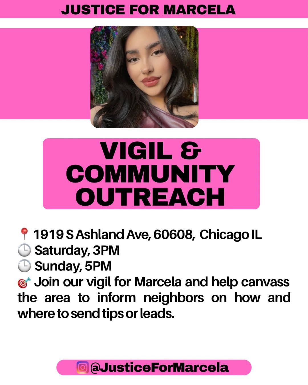 En tanto continúan pidiendo por 
<a href="https://www.univision.com/amp/local/chicago-wgbo/ruego-justicia-para-marcela-herrera-novia-atropellada-muerte-alguien-se-fugo-pilsen-chicago" target="_blank">Marcela Herrera</a> en los novenarios organizados por la familia, que concluyen el 2 de agosto. Como parte de su lucha por la justicia, también, reparten volantes por las calles de Pilsen.
<br>
<br>Si tiene alguna información, comuníquese con 
<b>Accidentes Mayores al 312-745-4521</b> o envíe una denuncia anónima a 
<b>CPDTIP.com</b> con la referencia 
<b>RD# JJ340954</b>.