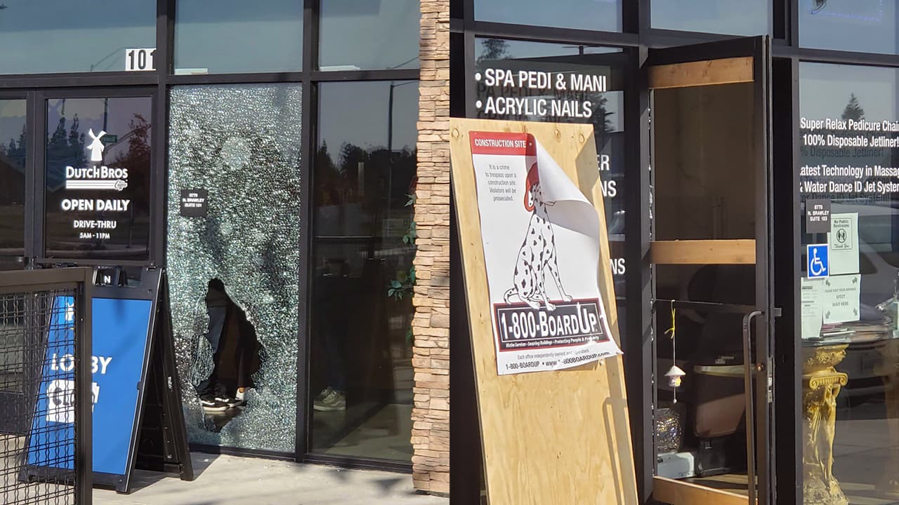 Cristales rotos en una plaza comercial, el más reciente caso de vandalismo en Fresno