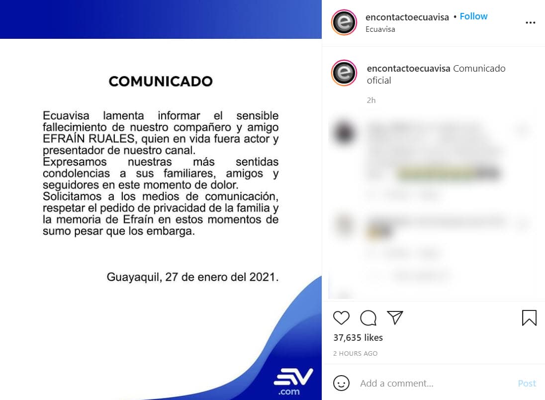 Además, el canal emitió un comunicado para confirmar el fallecimiento del artista.