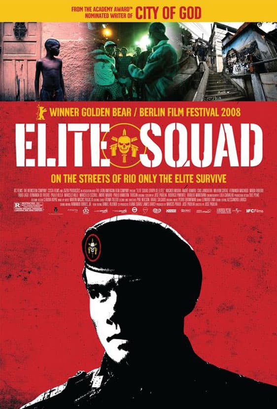 Tropa de élite(2007), BrasilDirector: José PadilhaGuión: André Batista (novela), Bráulio Mantovani Reparto: Wagner Moura, André Ramiro, Caio Junqueira Mientras intenta buscar a un sustituto para cuando deje su puesto, el capitán Nascimento debe pasar sus últimos días en un batallón especial para limpiar el crimen del barrio donde se alojará el Papa en su visita a Brasil. Un thriller apasionante que abre un complejo debate sobre la violencia en Río de Janeiro, la corrupción policial y la responsabilidad social.