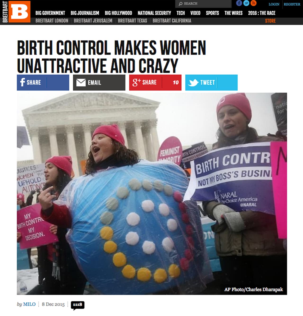 "Los anticonceptivos vuelven a las mujeres feas y locas". En el artículo el autor describe sin fundamento científico los supuestos efectos de la píldora anticonceptiva en las mujeres y compara el aborto con el demonio.