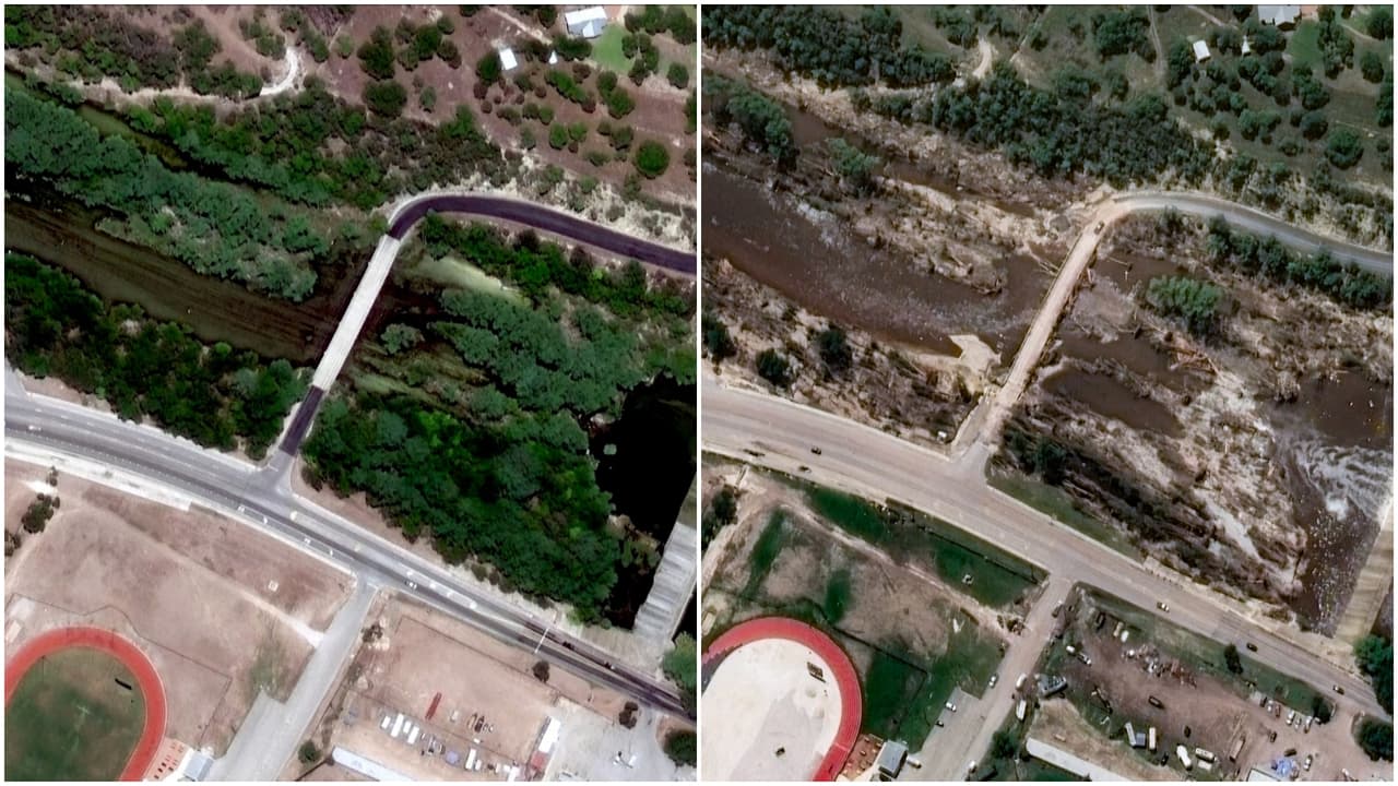 Imágenes satelitales revelan el antes y después de las inundaciones en Texas