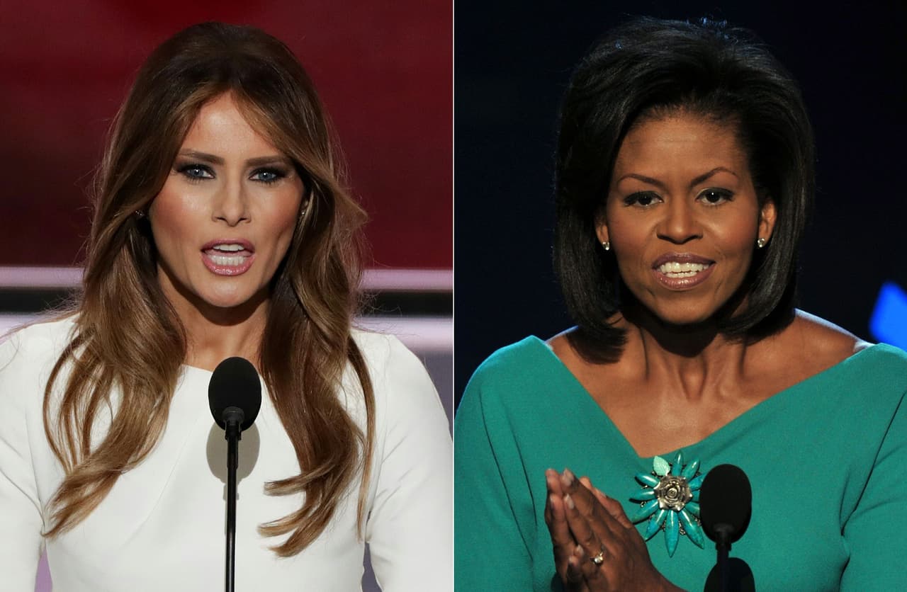 <b>El plagio de Melania Trump a Michelle Obama. </b>Varios fragmentos del discurso de la esposa de Donald Trump en la convención republicana son 
<a href="http://www.univision.com/noticias/elecciones-2016/los-parrafos-del-discurso-de-melania-trump-que-parecen-copiados-de-michelle-obama">sorprendentemente similares</a> a los que pronunció la primera dama en la convención demócrata de 2008. Meredith McIver, colaboradora de la campaña republicana 
<a href="http://www.univision.com/noticias/convencion-republicana/fue-mi-error-reconocio-la-redactora-del-discurso-de-melania-trump"><b>admitió su responsabilidad </b></a>en la inclusión de frases de Michelle Obama en el discurso de Melania Trump. 19 de Julio de 2016.
<br>