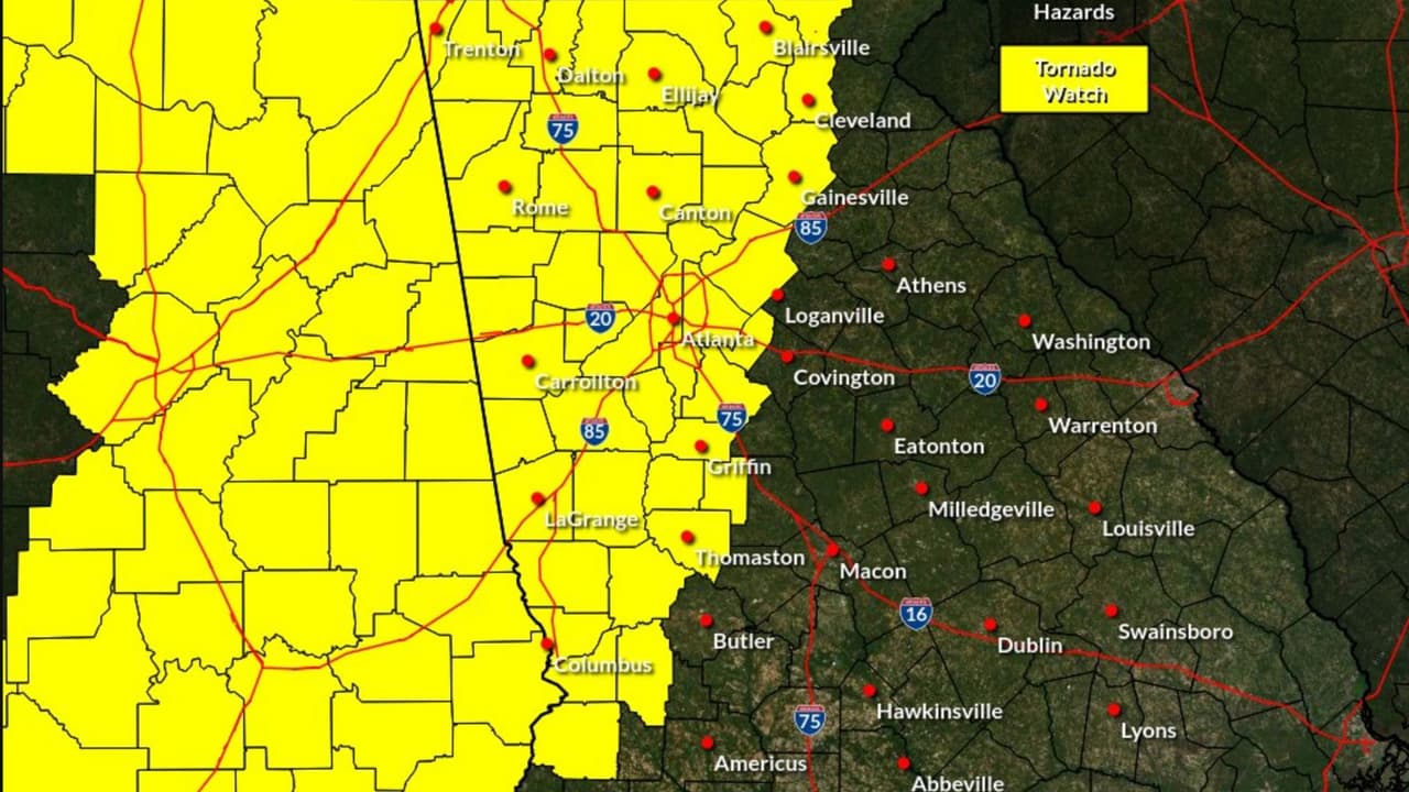 Tiempo severo en Atlanta: Emiten vigilancias por tornado y tendremos una madrugada de tormentas severas