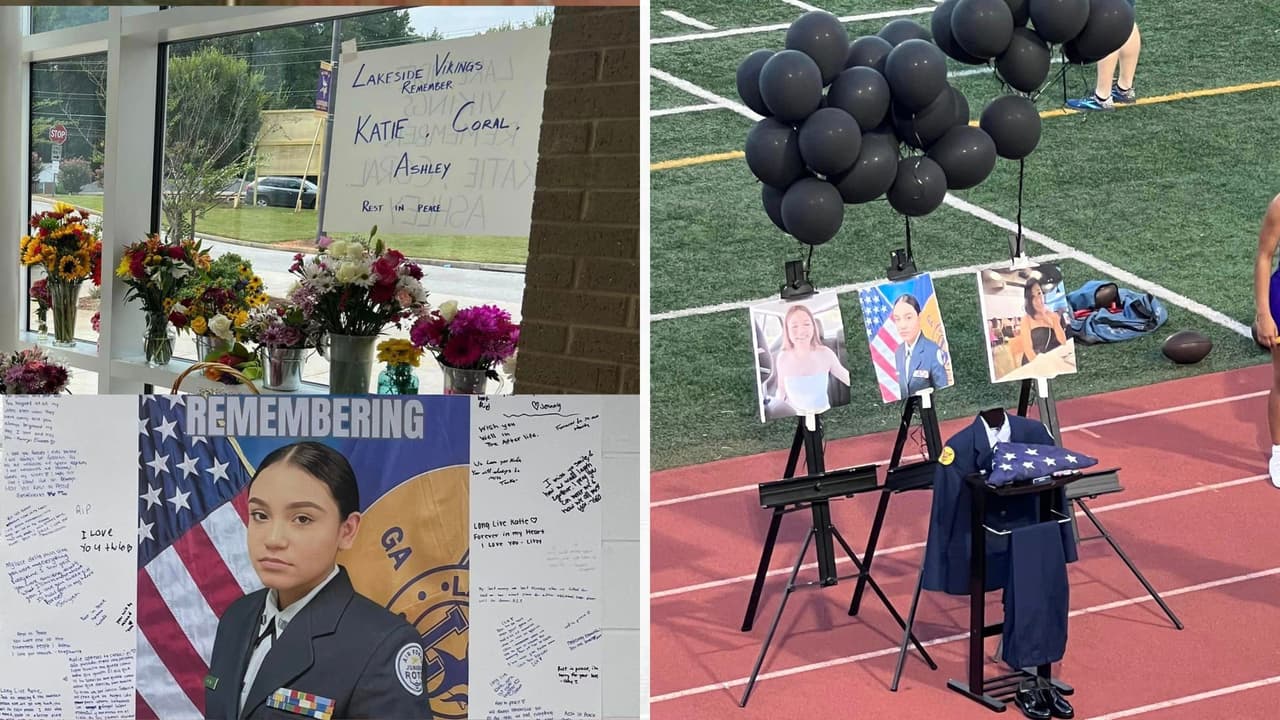 Entre flores y globos, Lakeside High School rinde homenaje a las 3 estudiantes que murieron en el accidente de la I-85