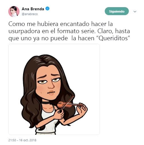 La actriz de 31 años de edad escribió: "
<a href="https://www.univision.com/entretenimiento/celebridades/ana-brenda-confiesa-que-le-hubiera-encantado-protagonizar-la-nueva-version-de-la-usurpadora-fotos">Cómo me hubiera encantado hacer 'La Usurpadora' en el formato serie</a>. Claro, hasta que uno ya no puede la hacen 'queriditos'".