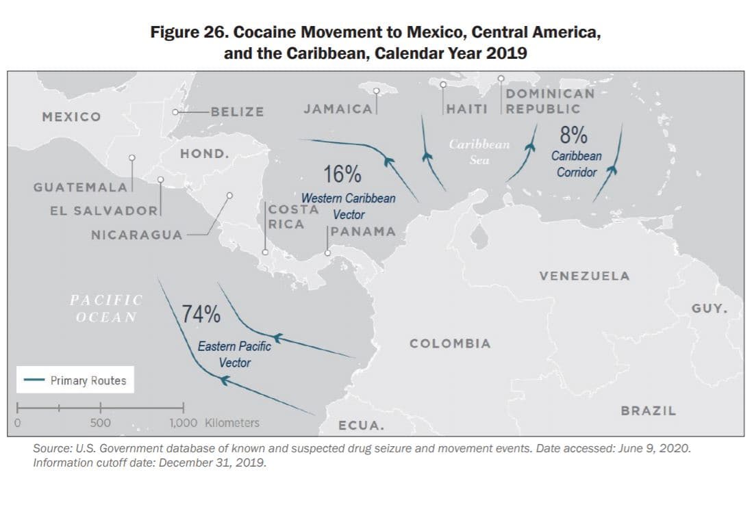 La DEA advierte que el 74% de los cargamentos de cocaína son transportados por la ruta del Pacífico, haciendo escala en la selva centroamericana y en bodegas secretas en México.