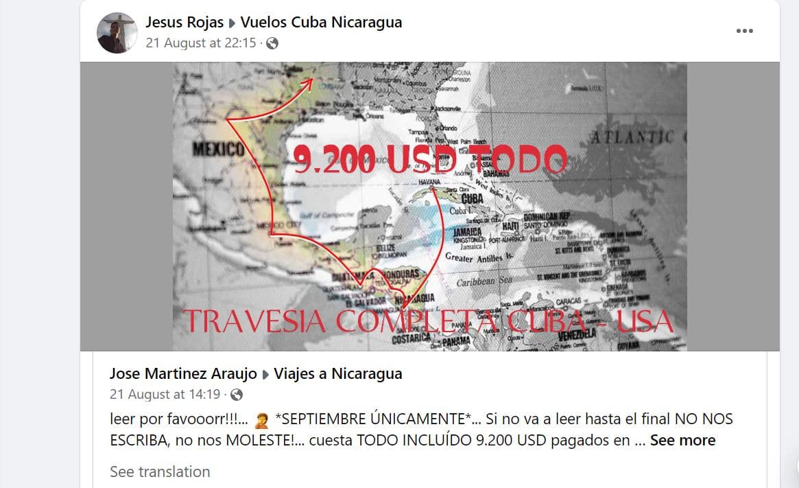 This online ad offers the whole journey from Cuba to the United States, coyote included, for $9,200.
